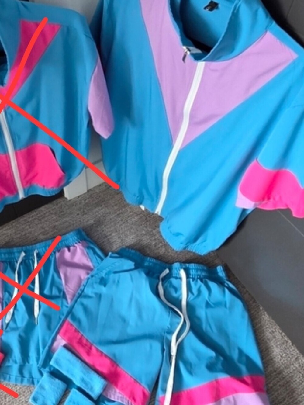 Mens 80s Theme Costume Blue and Pink